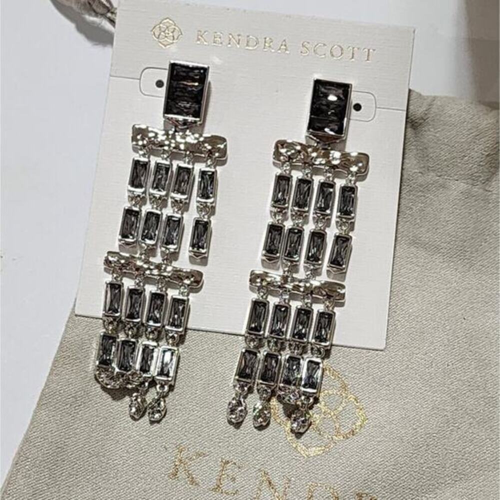 KENDRA SCOTT JACK‎ SILVER Chandelier STATEMENT EARRINGS IN CHARCOAL GRAY CRYSTAL - Picture 5 of 5
